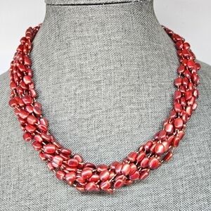VINTAGE Plastic Beaded Burgundy Red Twisted Convertible Necklace Hong Kong